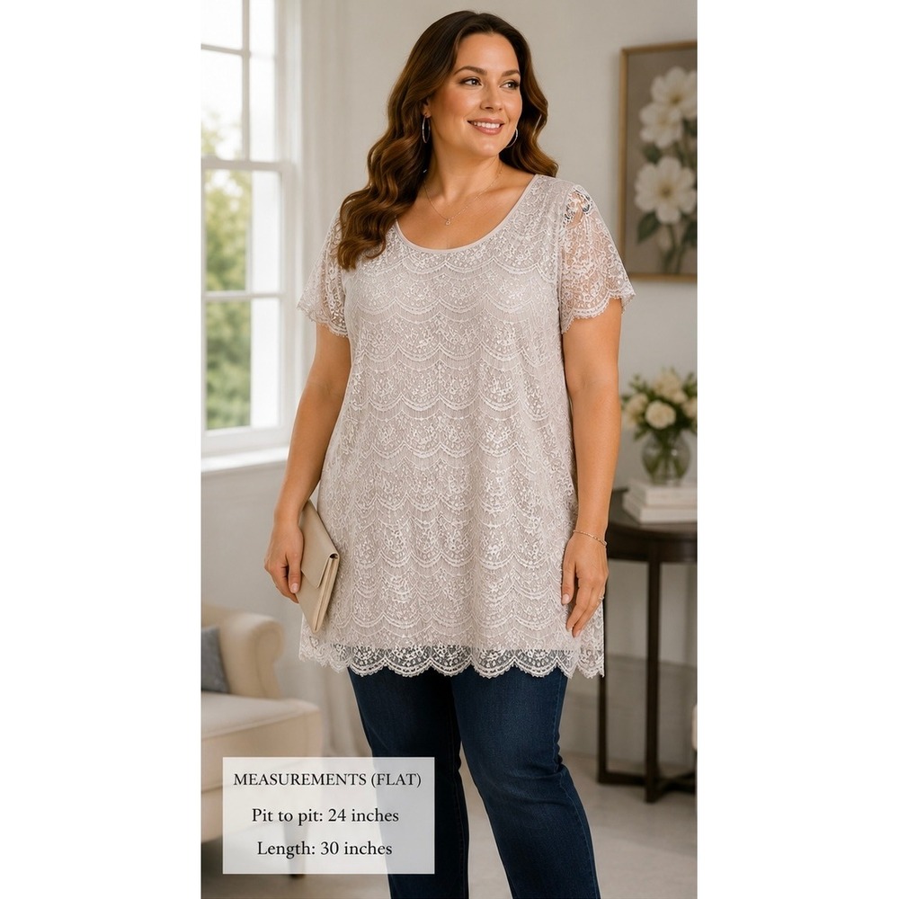 Lane Bryant 22/24 Ivory Lace Tunic Top Plus Size Scalloped Boho Romantic NWT